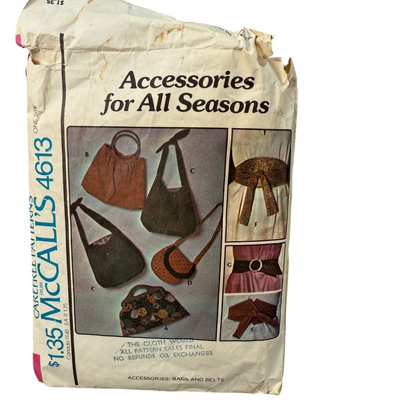 McCall's Other - Vintage McCall's 4613 Sewing Pattern Bags Belts Accessories 1975 Some Cut 70's